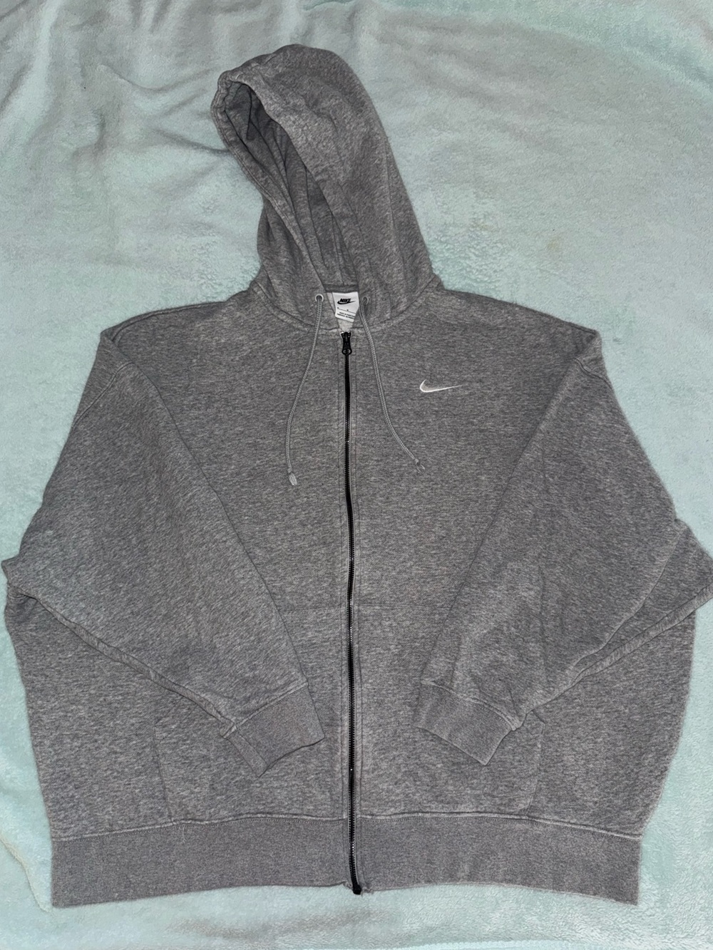 Nike Sportswear Essential Fleece Full Zip Gray Oversized Hoodie Size Medium